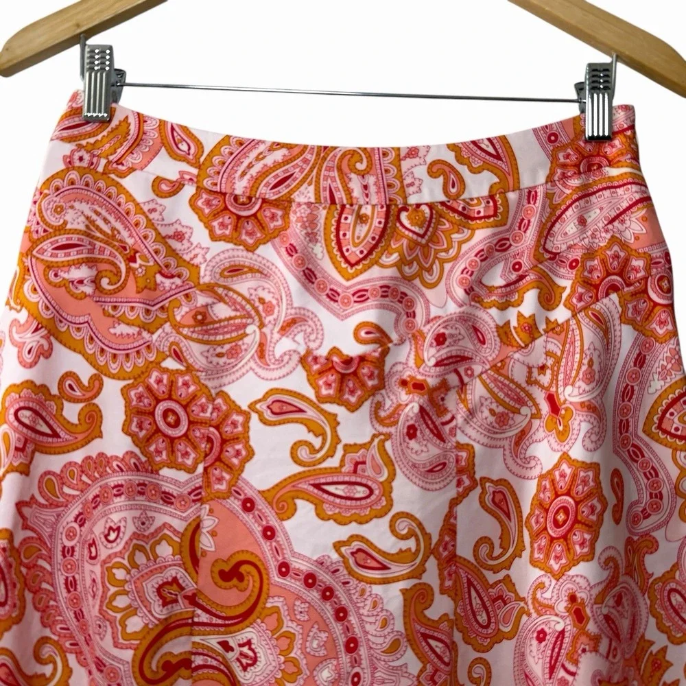 Banana Republic 100% Silk Paisley A-Line Mini‎ Skirt Pink Orange Lined Size 2